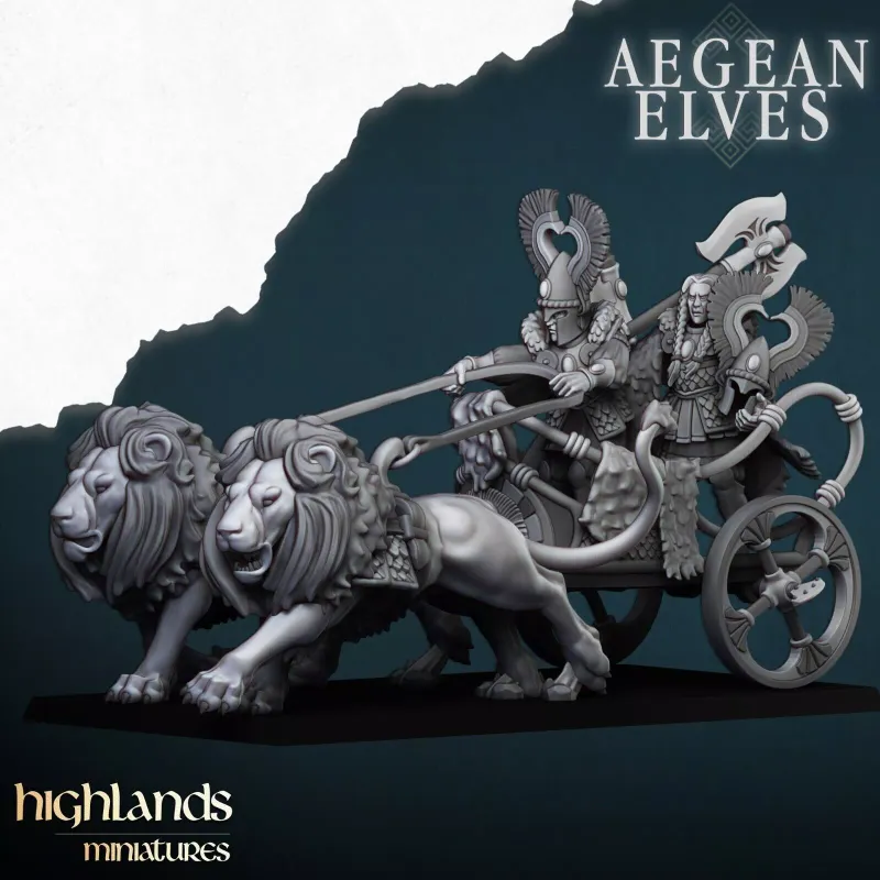 Aegean Elf Nemean Lions Chariot - Highlands Miniatures - Aegean Elves