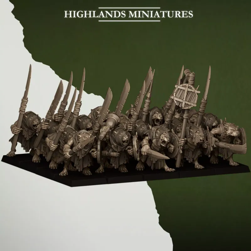 Sewer Vermin - Sewer Rats w/ Spears & Shields - Highlands miniatures - WHFB and other Fantasy systems