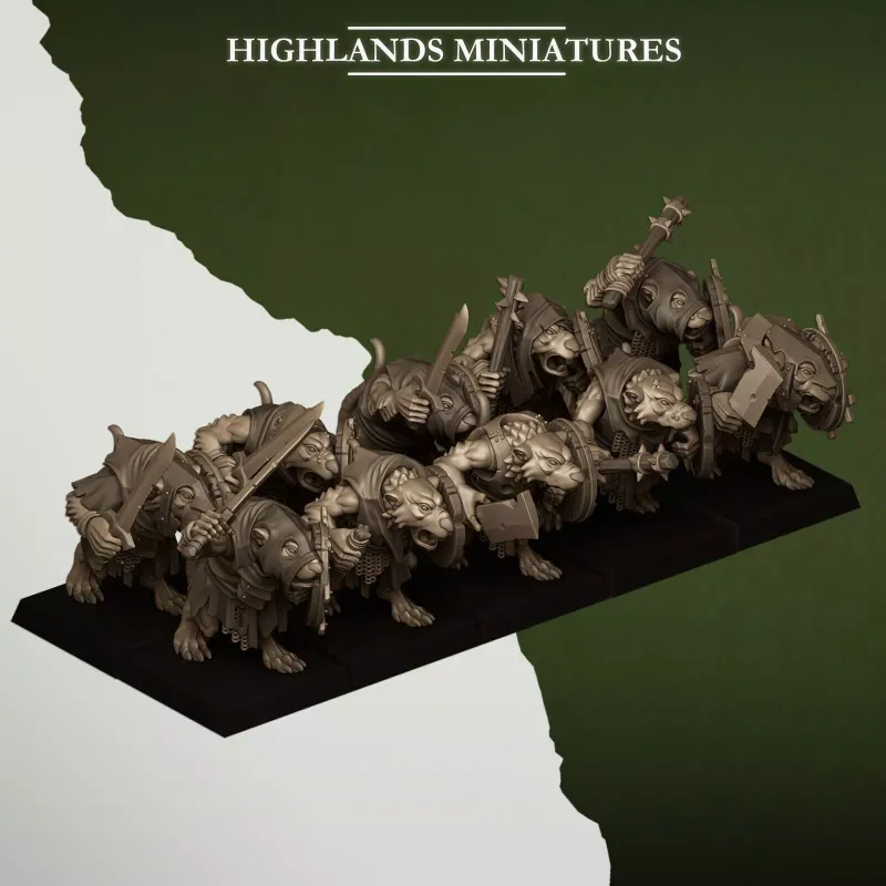 Sewer Vermin -  Sewer Rats w/ Hand Weapons & Shields - Highlands miniatures - WHFB and other Fantasy systems