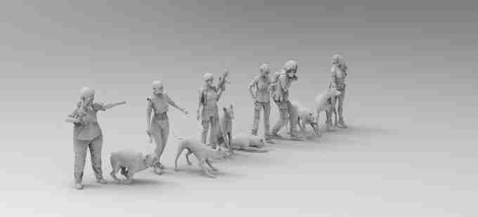 SQUAD OF WOMEN WITH ATTACK DOGS , stl file modern / apocalypse
