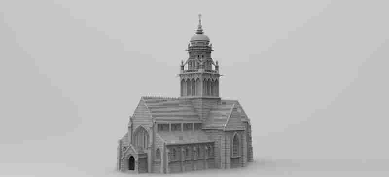 Church of Sainte Marie Du Mont, Church plus dmamged tower alternative , stl file WW2