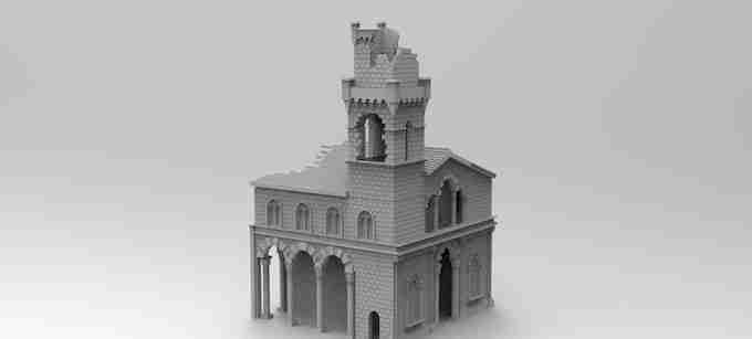 ITALIAN TOWN HALL DAMAGED , stl file WW2, Modern Warfare , Apocalypse