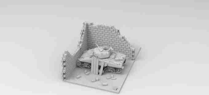SHERMAN RUIN TANK SEPARATE PRINT   , stl file WW2, Modern Warfare , Apocalypse