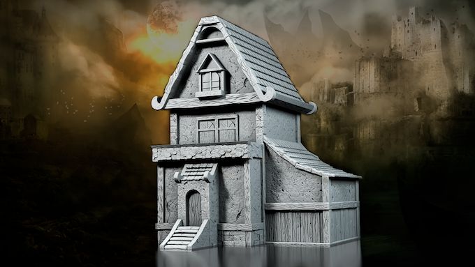 Stylized House 1  , stl file Fantasy and Medieval