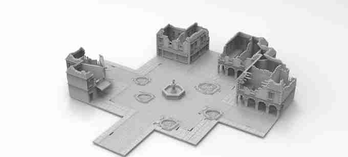 TOWN CENTRE MARKET SQUARE AREA , stl file WW2, Modern Warfare , Apocalypse