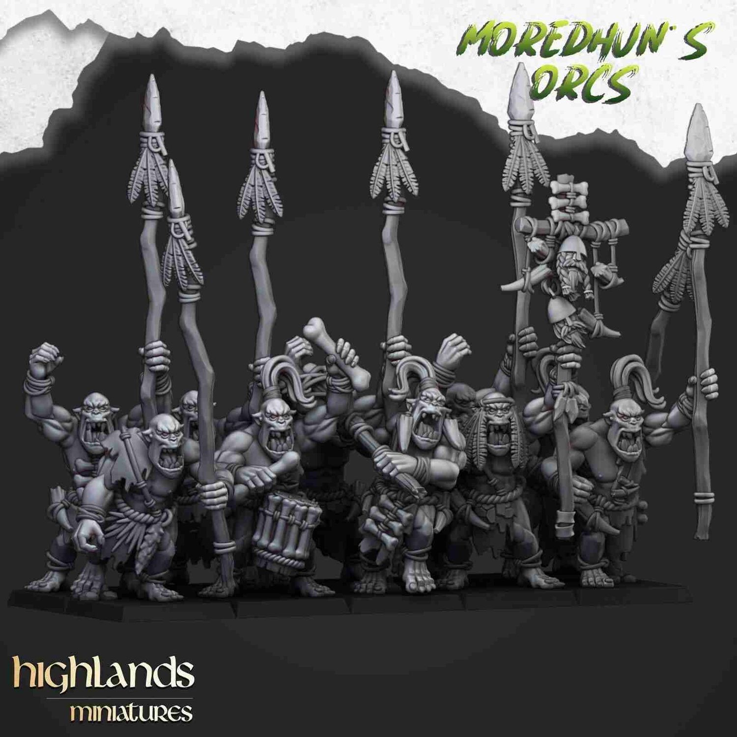 Savage Cave Orcs with Spears - Highlands Miniatures - Moredhuns Orcs