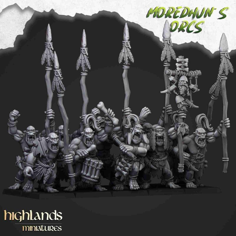 Savage Cave Orcs with Spears - Highlands Miniatures - Moredhuns Orcs