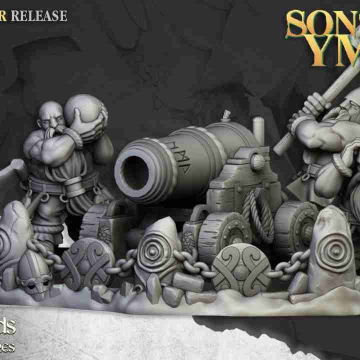 Dwarf Cannon Limbered Artillery Set with random crew - Highlands Miniatures