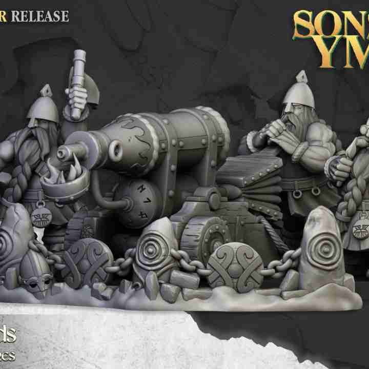 Dwarf Flame cannon Artillery Set with random crew - Highlands Miniatures