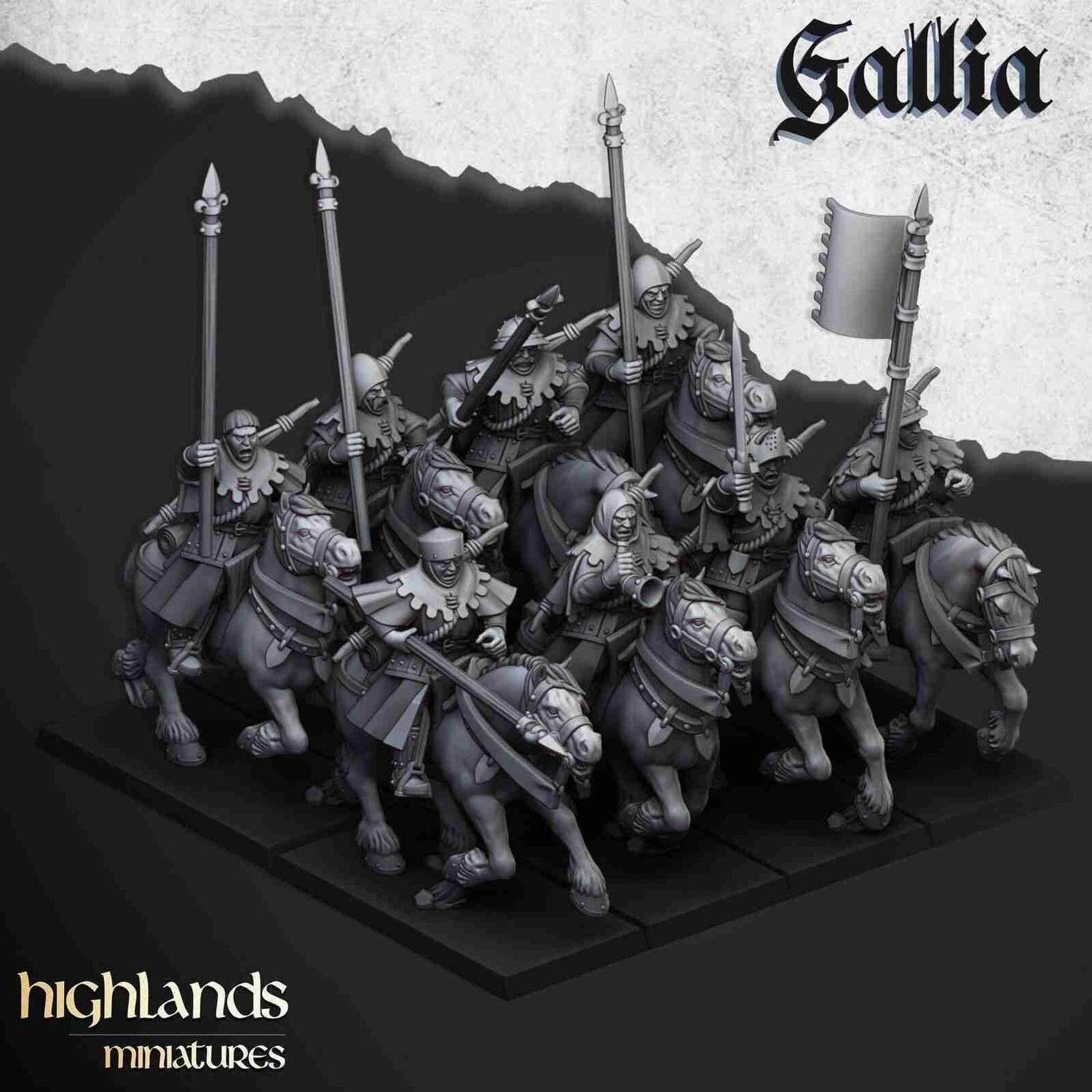 Mounted Men-at-arms - Highlands Miniatures - Gallia - The Medieval Kingdom
