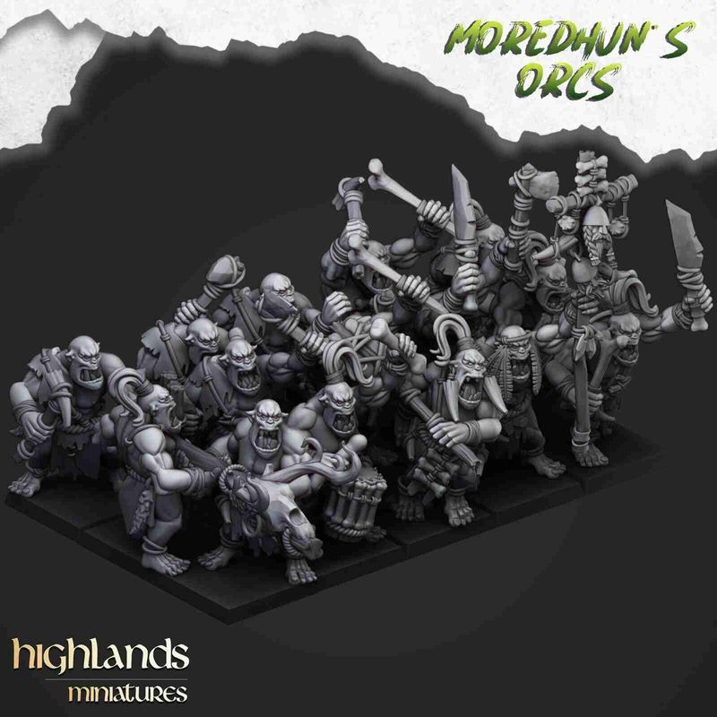 Savage Cave Orcs with Hand weapons and shields - Highlands Miniatures - Moredhuns Orcs