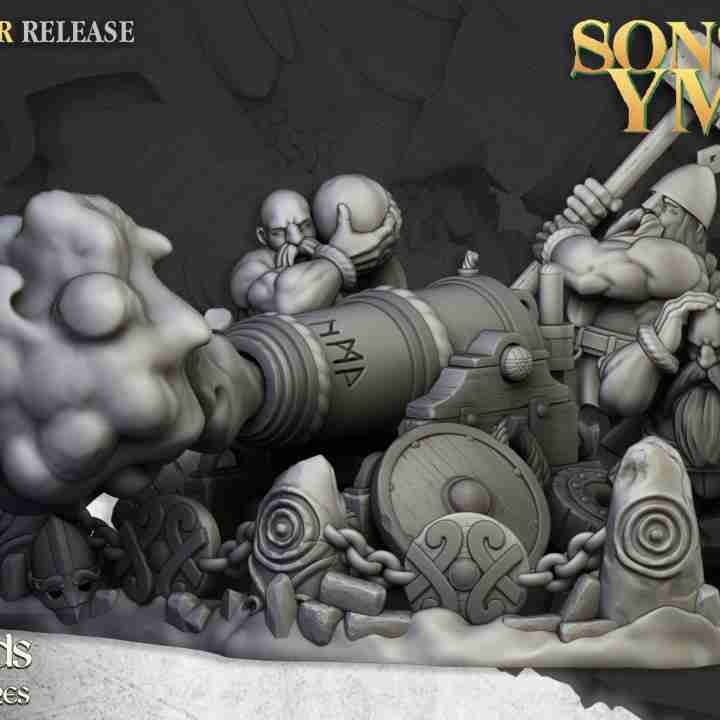 Dwarf Cannon Unlimbered Artillery Set with random crew - Highlands Miniatures
