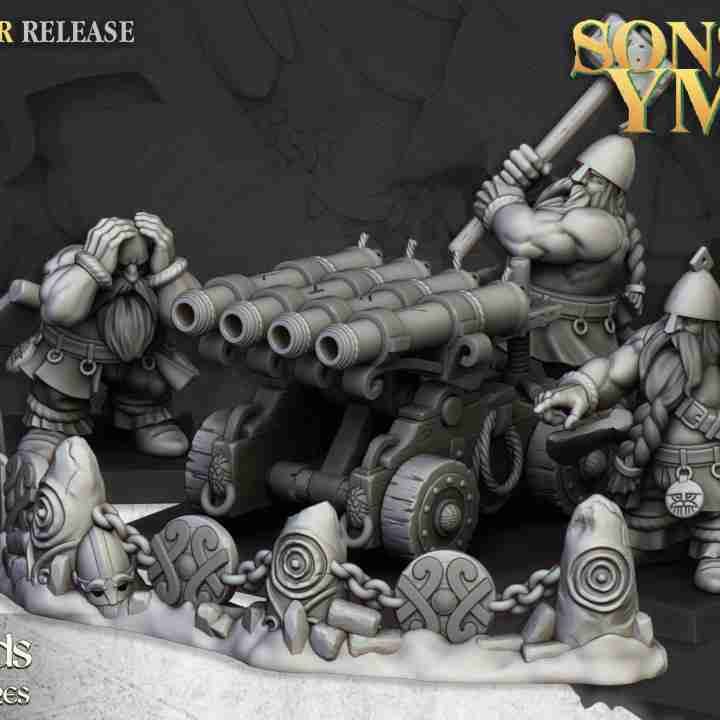 Dwarf Organ Gun Artillery Set with random crew - Highlands Miniatures