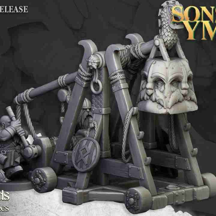 Dwarf Catapult x 4 crew - Highlands Miniatures - Sons of Ymir