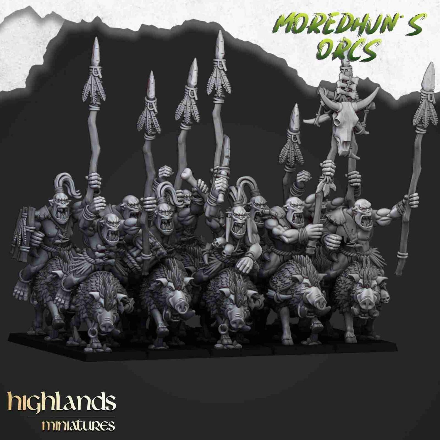 Mounted Savage Cave Orcs with spears - Highlands Miniatures - Moredhuns Orcs