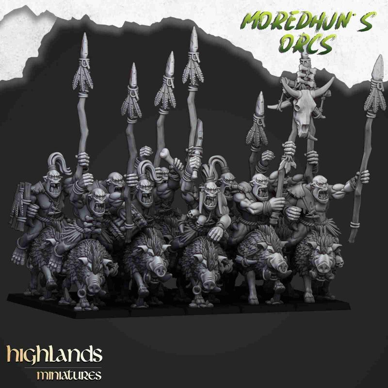 Mounted Savage Cave Orcs with spears - Highlands Miniatures - Moredhuns Orcs