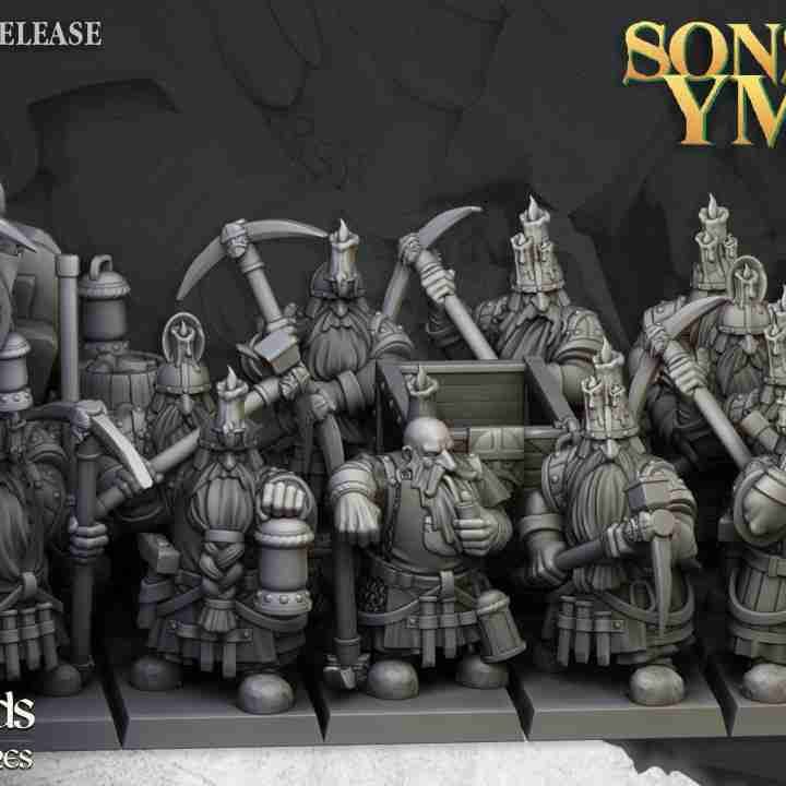 Dwarf Miners Unit no terrain pieces - Highlands Miniatures - Dwarfs, Sons of Ymir