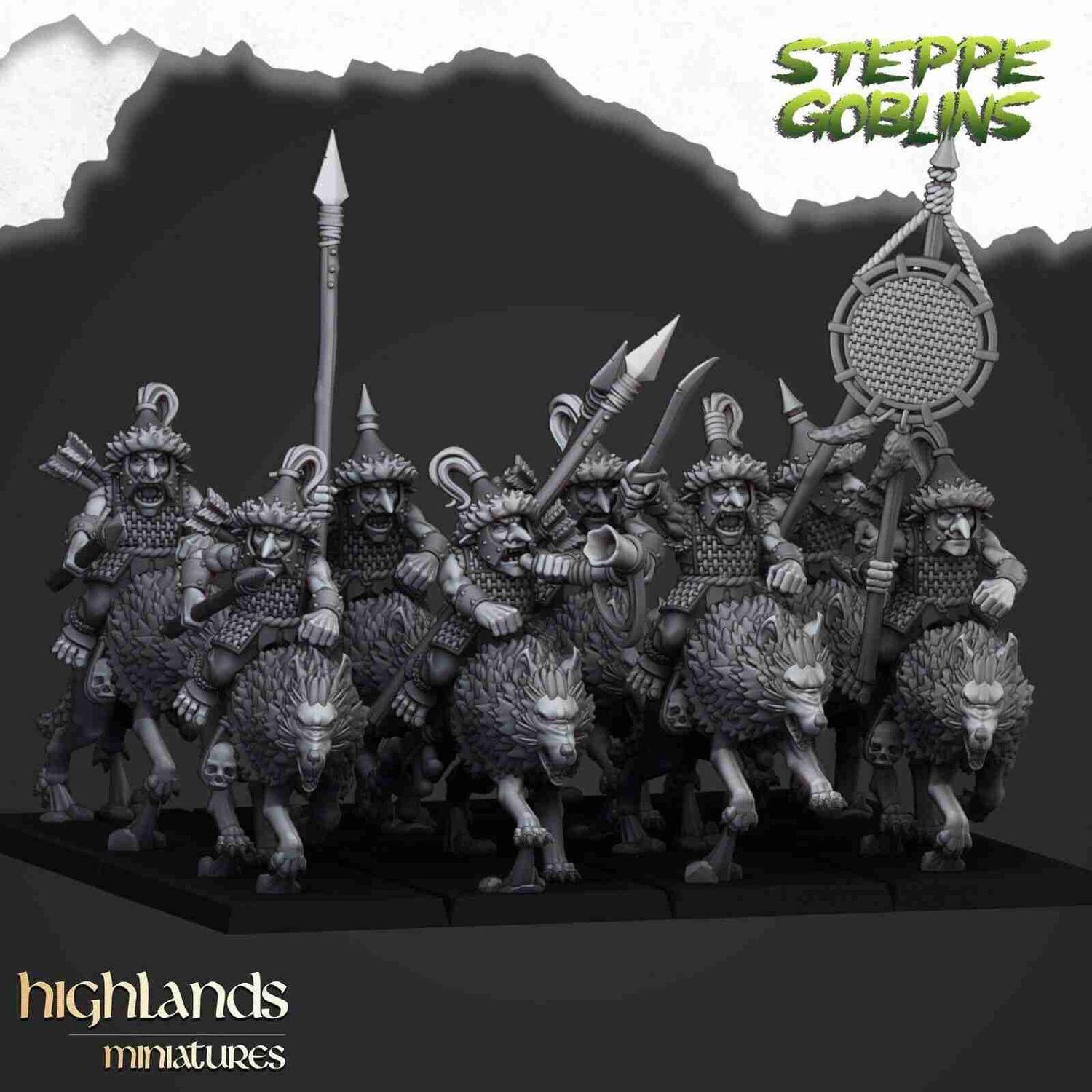 Goblin Wolf Riders with Spear - Highlands Miniatures - Steppe Tribes