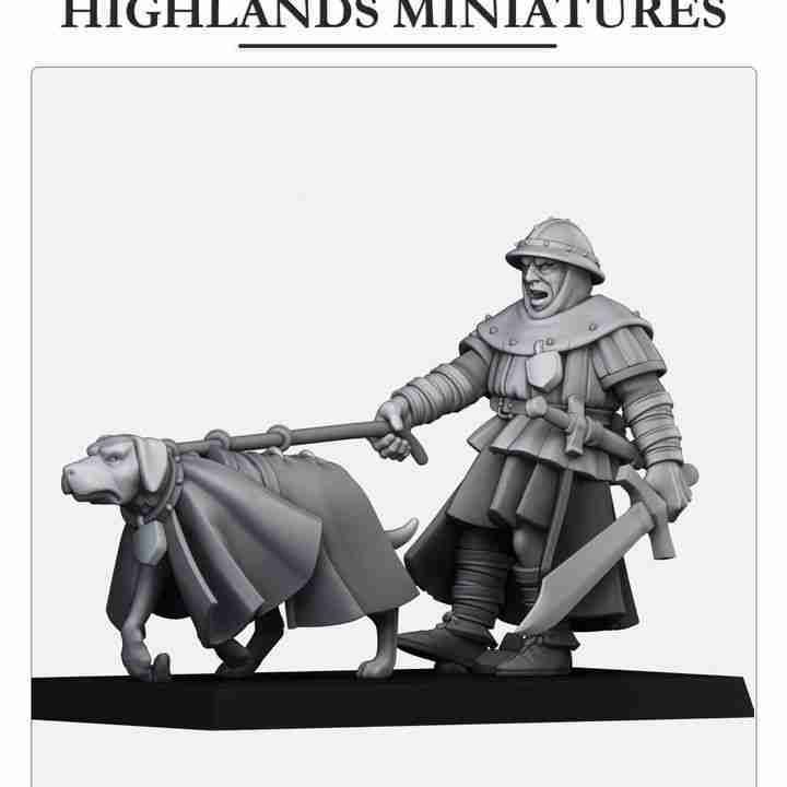 Gallia Man at Arms holding Dog - Highlands Miniatures