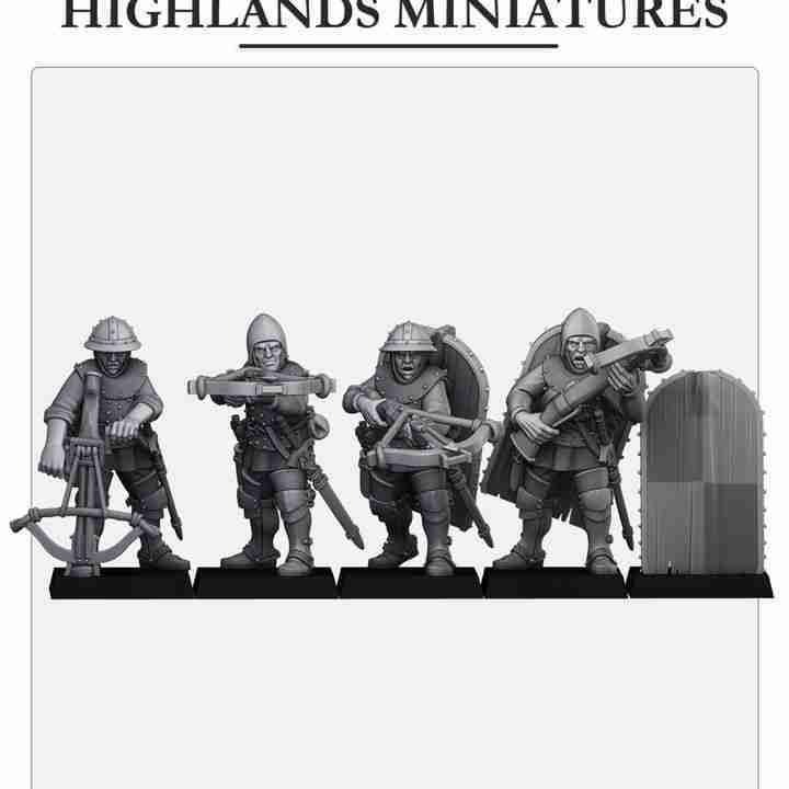 Gallia Shooters: Crossbowmen W/Pavise Shield - Highlands Miniatures - The Medieval Kingdom