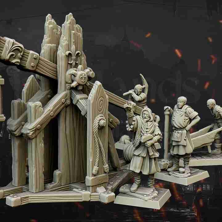 Medieval Trebuchet and Crew - Highlands Miniatures - Gallia - The Medieval Kingdom