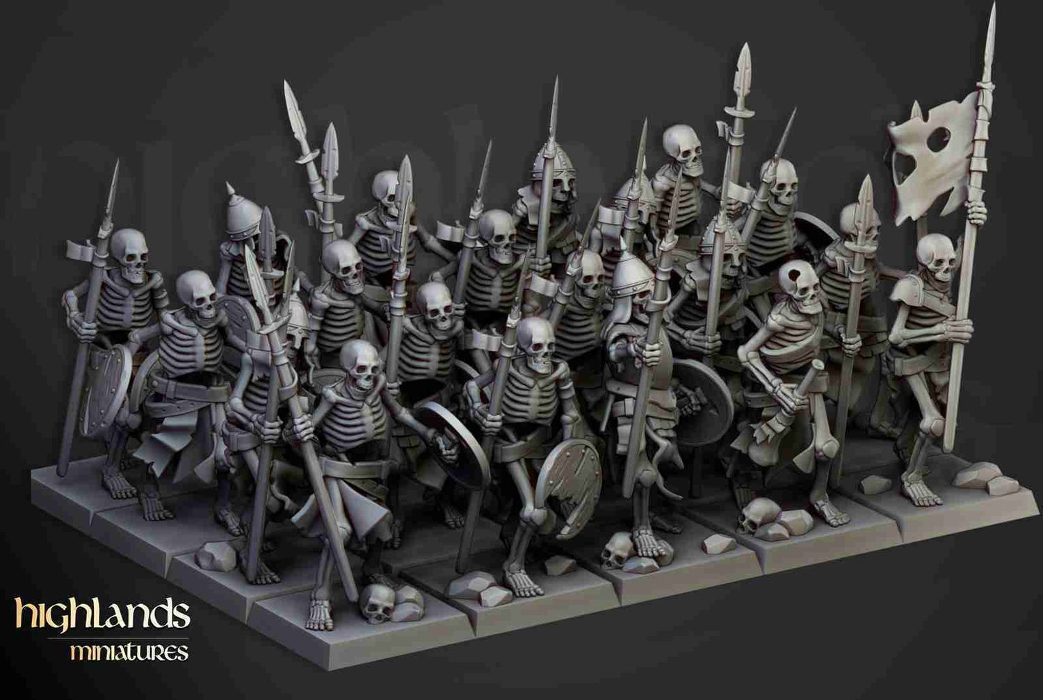 Undead Skeleton Warriors with Spears Unit   - Highlands Miniatures -  Transilvanya - The Fallen Realm