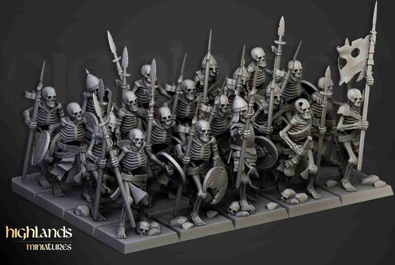 Undead Skeleton Warriors with Spears Unit   - Highlands Miniatures -  Transilvanya - The Fallen Realm