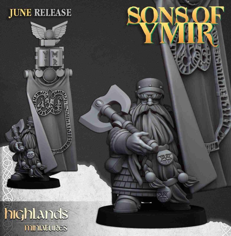 Dwarf Lord with Battle Banner - Highlands Miniatures - Sons of Ymir