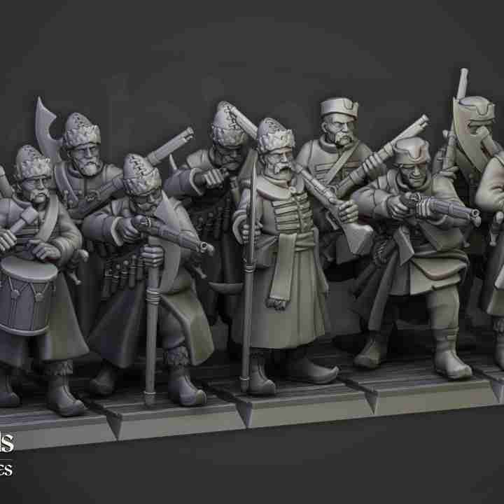 Harbor Streltsy Unit on Foot - Highlands Miniatures - Kislev , The Northern Empire