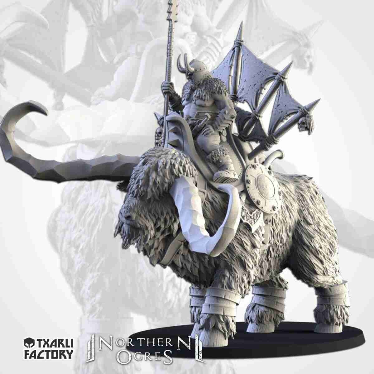Ogre Khan on Rock Aurochs -  Txalri Factory Miniatures -   Ogres - The Northern Tribes
