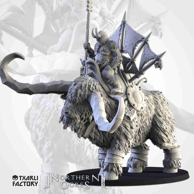 Ogre Khan on Rock Aurochs -  Txalri Factory Miniatures -   Ogres - The Northern Tribes