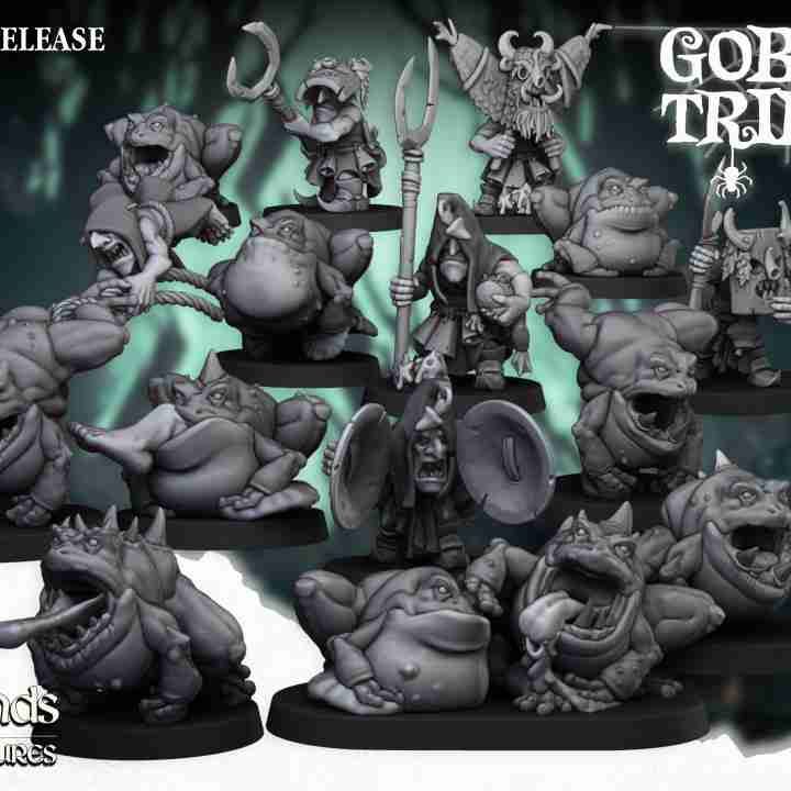 Swamp Goblins Herd [ 5 Handlers and 10 Frogs ]  - Highlands Miniatures - Goblin Tribes