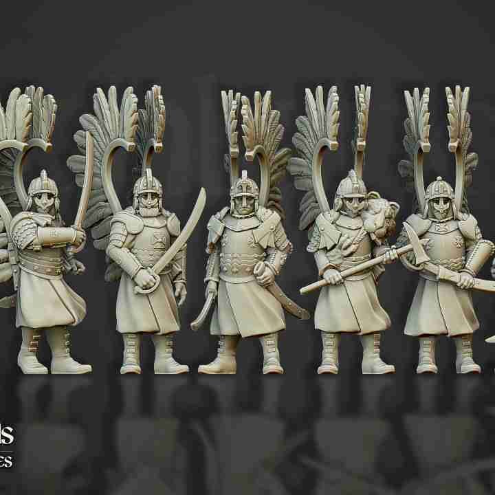 Winged Hussars on foot  - Highlands Miniatures - Kislev , The Northern Empire