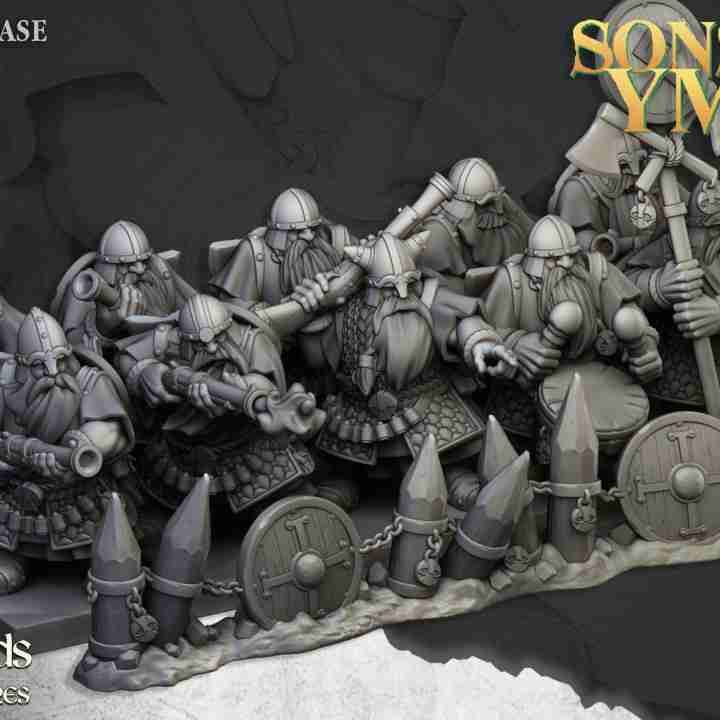 Dwarf Marksmen Unit with Barricade   - Highlands Miniatures - Dwarfs, Sons of Ymir
