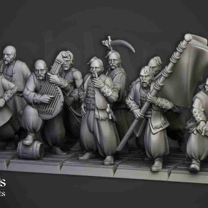 Harbor Cossack Unit on Foot - Highlands Miniatures - Kislev , The Northern Empire