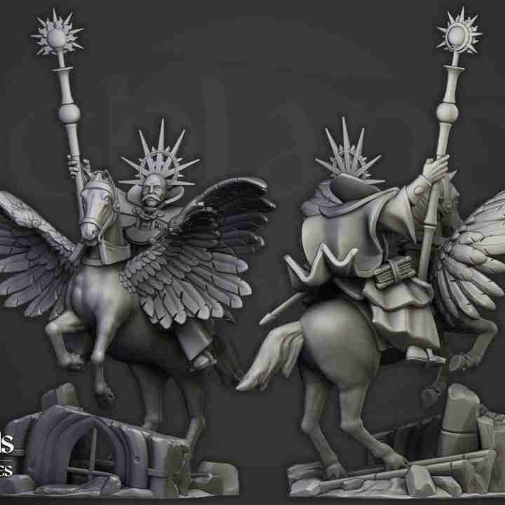 High Mage Of Sunland On Pegasus without mask - Highlands Miniatures - Sunland - The Empire of the Sun
