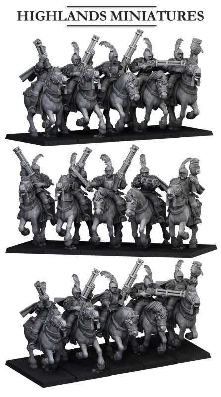 Sunland Empire Pistoleers with Repeater Guns and Mortar [ 5 models ] - Highlands Miniatures - Sunland - The Empire of the Sun