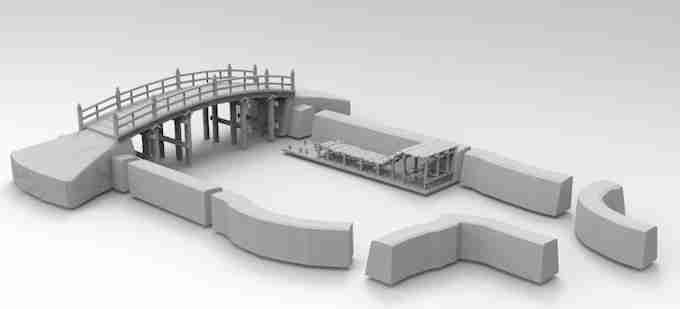 BRIDGE AND RIVER WALL SECTIONs , stl file WW2 / Vietnam