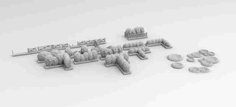 Bocage and Hedge Set (with craters) , stl file WW2