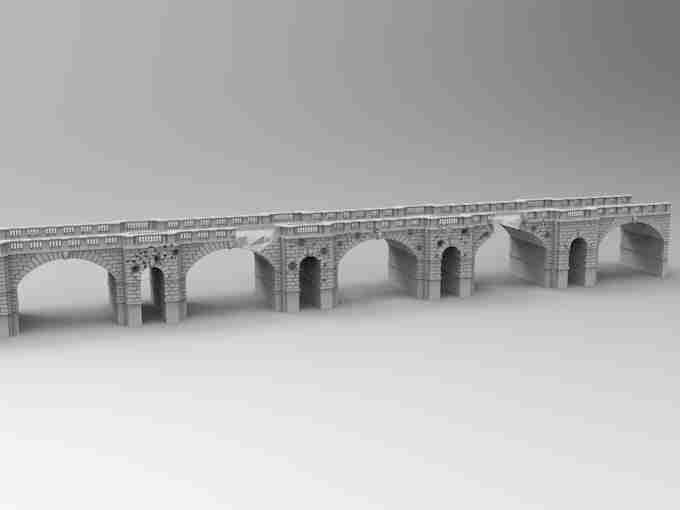RAILWAY BRIDGE (MODULAR) DAMAGED AND CLEAN SECTIONS , stl file WW2