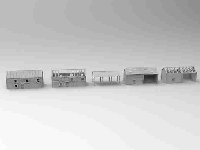 FARMYARD BUILDINGS WITH ROOFS AND WITHOUT , stl file WW2