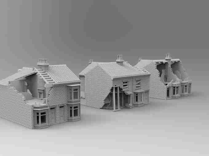 DAMAGED TERRACED HOUSE SET  , stl file WW2