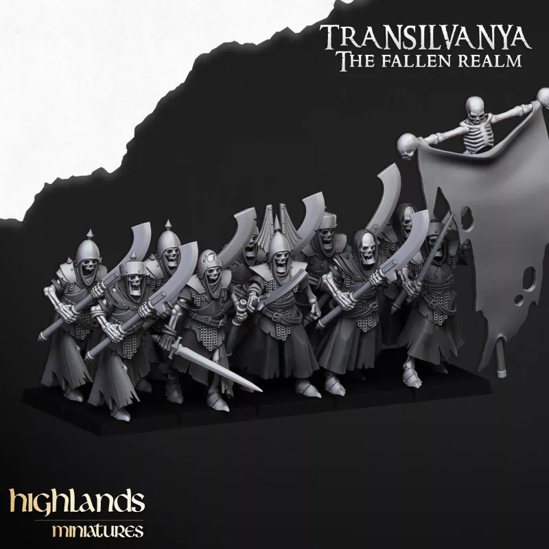 Skeletal Guard with Great Weapon and Shields   - Highlands Miniatures -  Transilvanya - The Fallen Realm