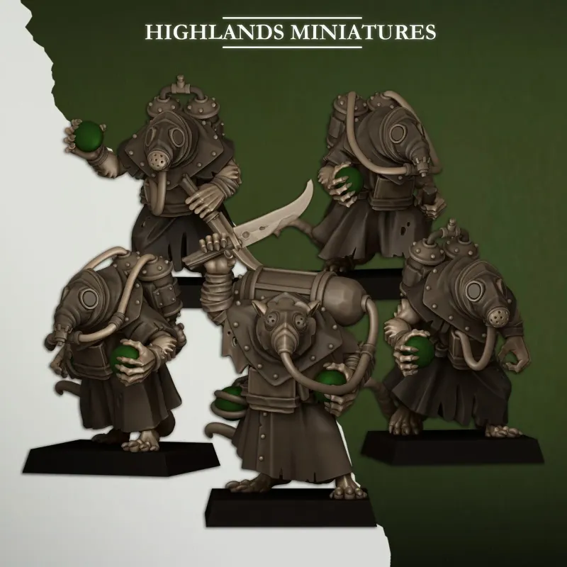 Vermin Poison Carriers x 5 models - Highlands Miniatures - Sewer Vermin
