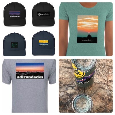 Our own custom Adirondack and outdoor inspired designs on shirts, hats and other products