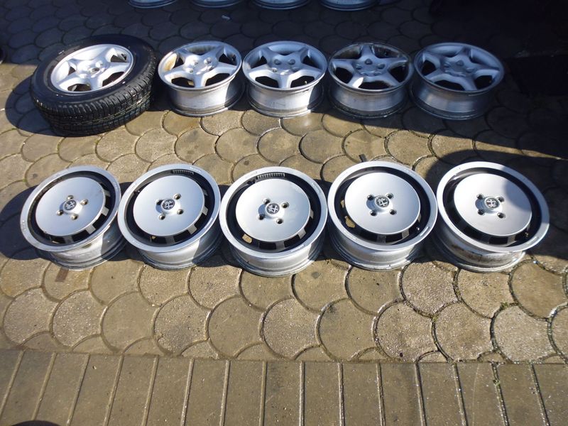 Cerchi in lega Alfa Romeo Alfetta Quadrifoglio Oro misura 5 1/2 Jx14 CH serie completa 5 pezzi.