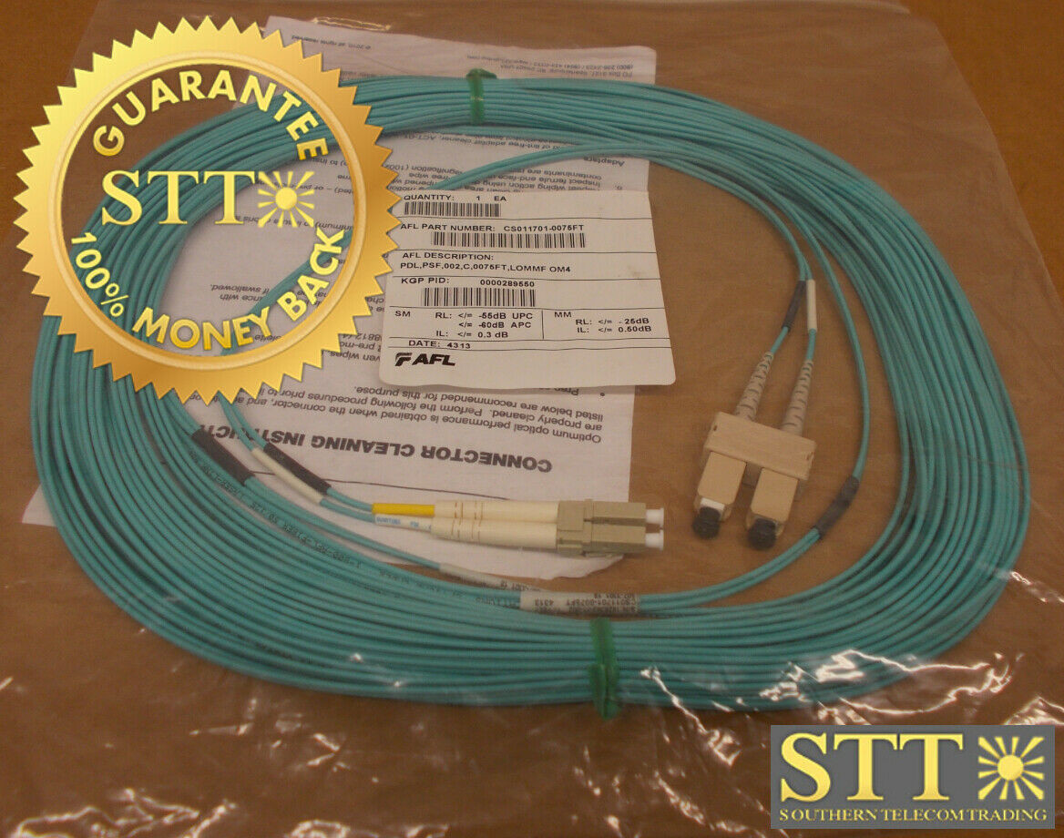 CS011701-0075FT AFL FIBER CABLE MM DUAL LC/SC 50/125 75 FT NEW - 90 DAY WARRANTY