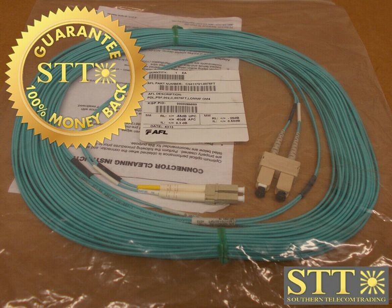 CS011701-0075FT AFL FIBER CABLE MM DUAL LC/SC 50/125 75 FT NEW - 90 DAY WARRANTY