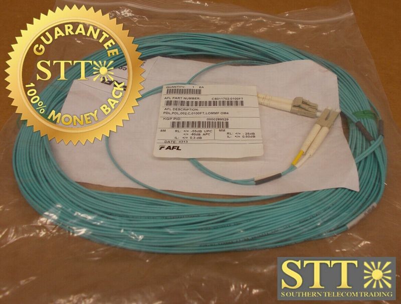 CS011702-0100FT AFL FIBER CABLE MM DUAL LC/LC 50/125 100 FT NEW - 90 DAY WARRANTY
