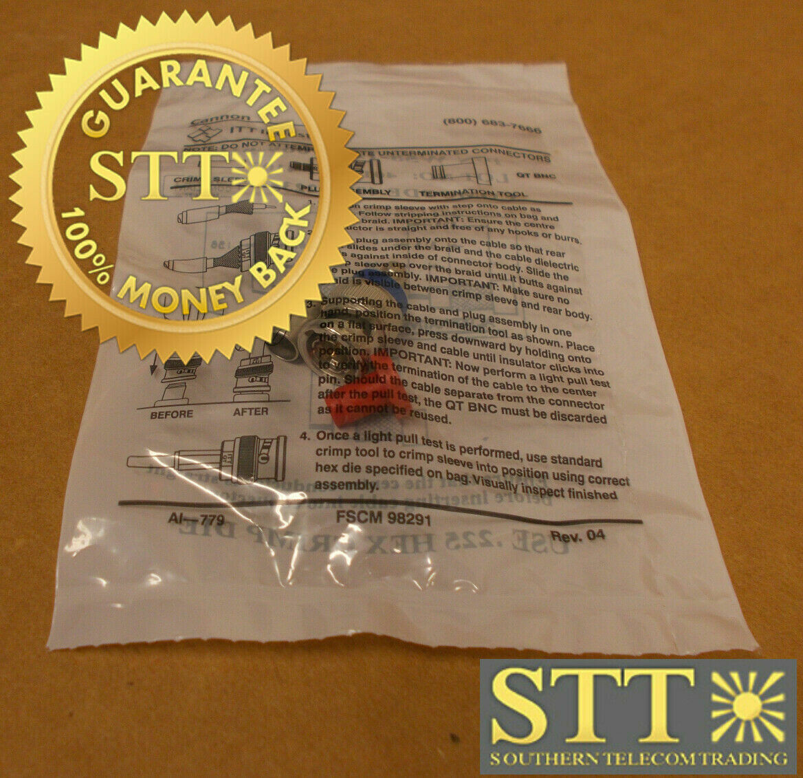 W58-124-9069-910 CANNON-ITT QTBNC COAX CONNECTOR CC:407772235 (LOT OF 50) NEW - 90 DAY WARRANTY